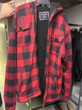 Men's Red & Black Buffalo Plaid Sherpa-Lined Hooded Jacket